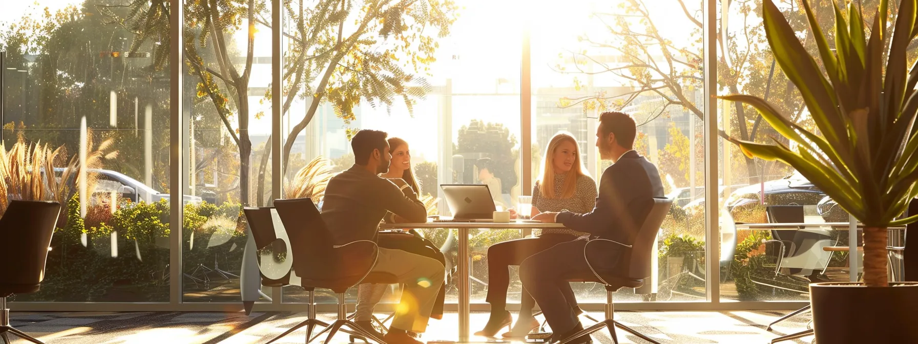 a group of real estate professionals discussing market trends and negotiation strategies in a modern office setting.