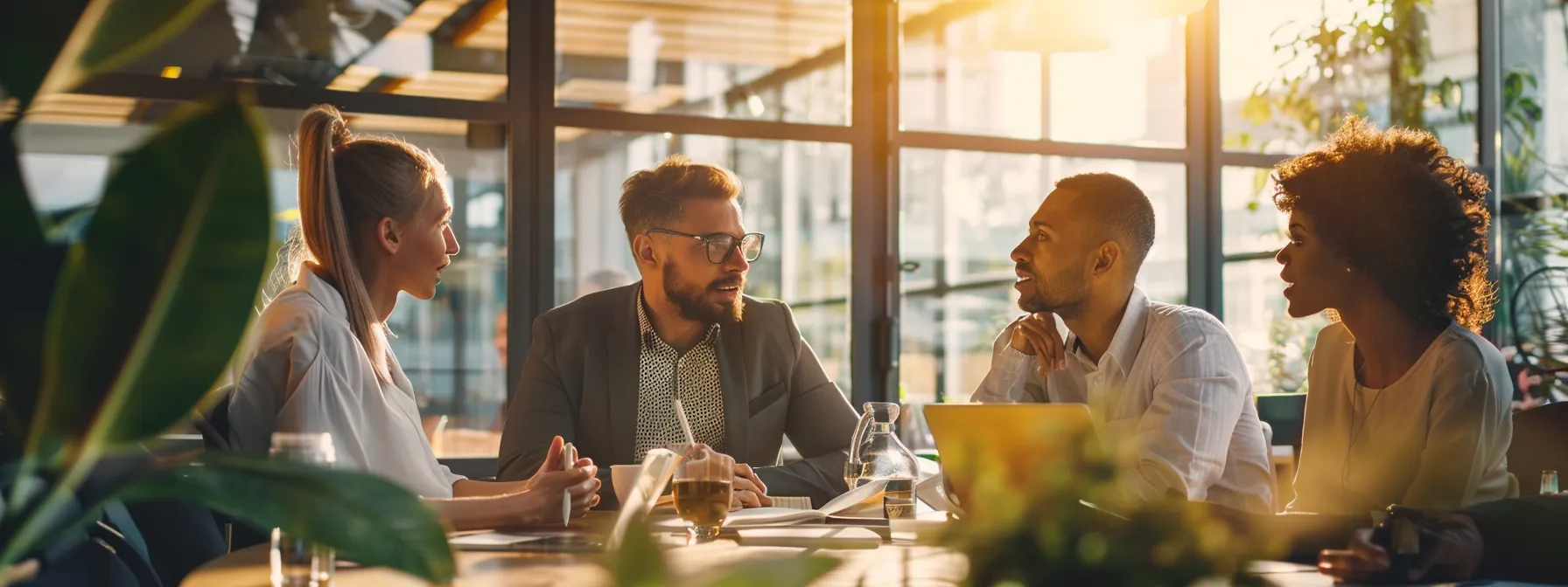 a group of real estate agents discussing market trends and client feedback in a modern office setting.