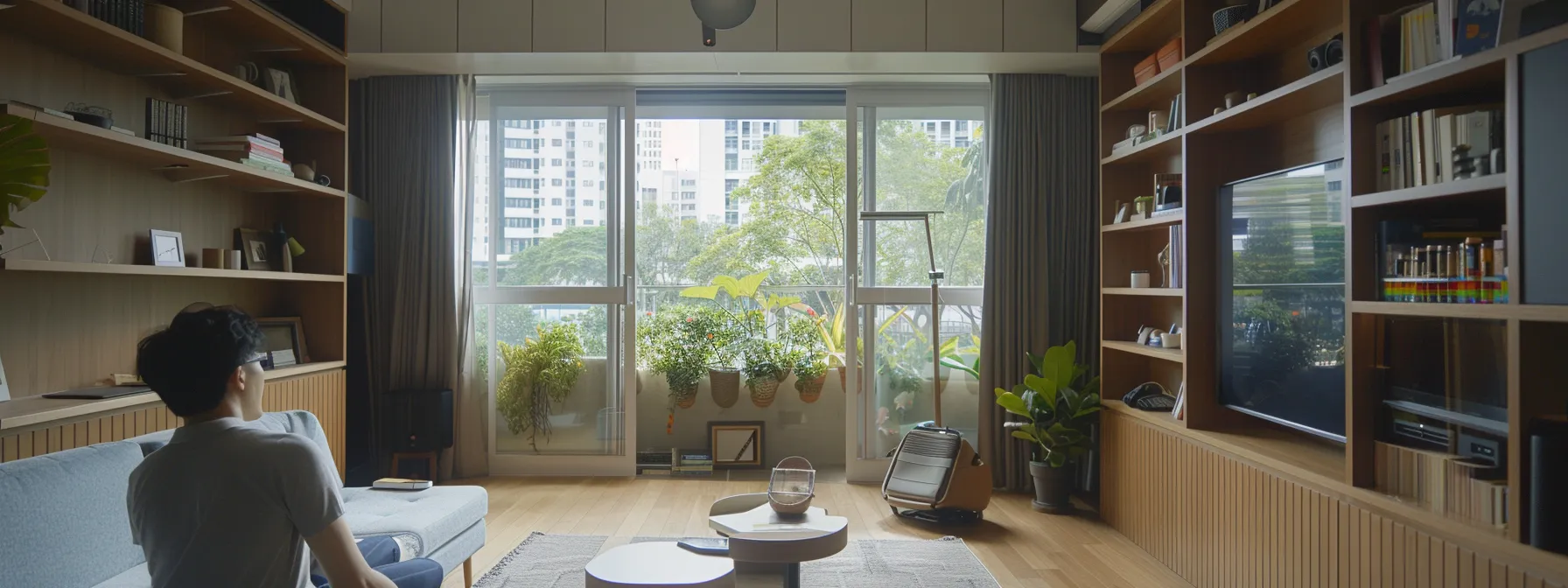 a person examining different aspects of a studio apartment in singapore.