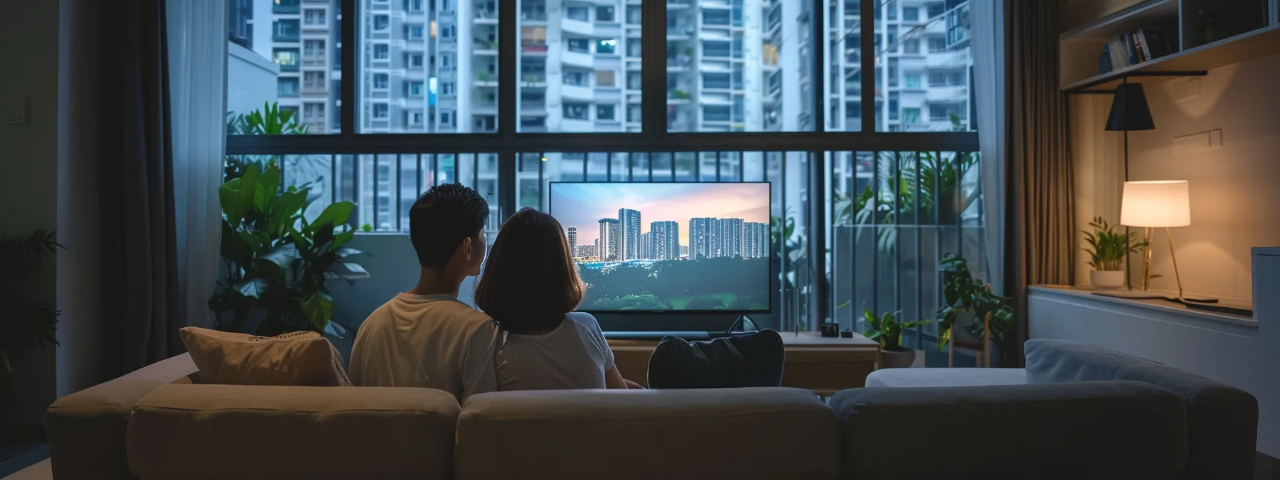 a couple viewing a modern studio apartment in singapore.