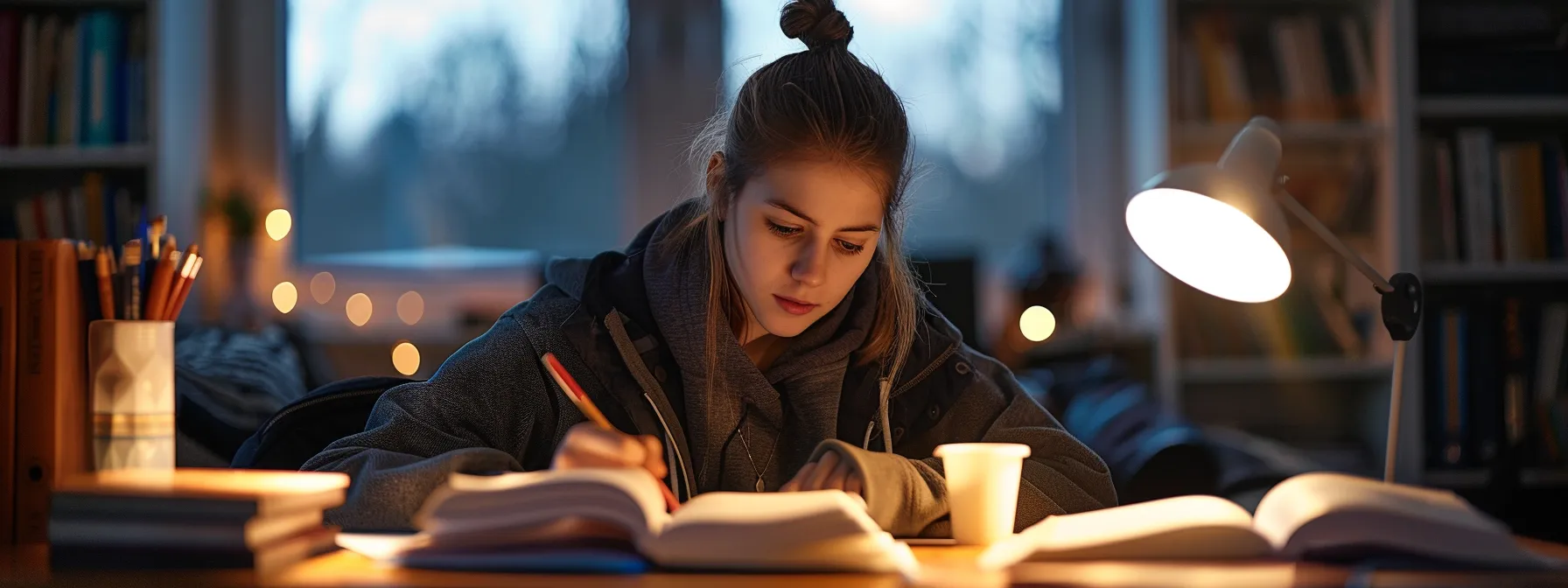 a determined individual surrounded by study materials, notes, and textbooks, preparing diligently for the real estate salesperson (res) examination.