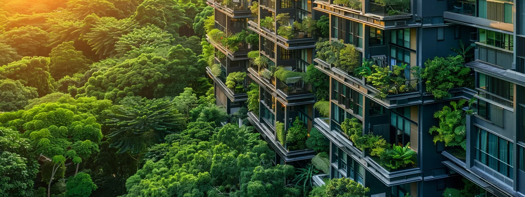 a modern luxury condominium set against a backdrop of lush greenery, showcasing the contrast between freehold and leasehold properties in singapore's property market.