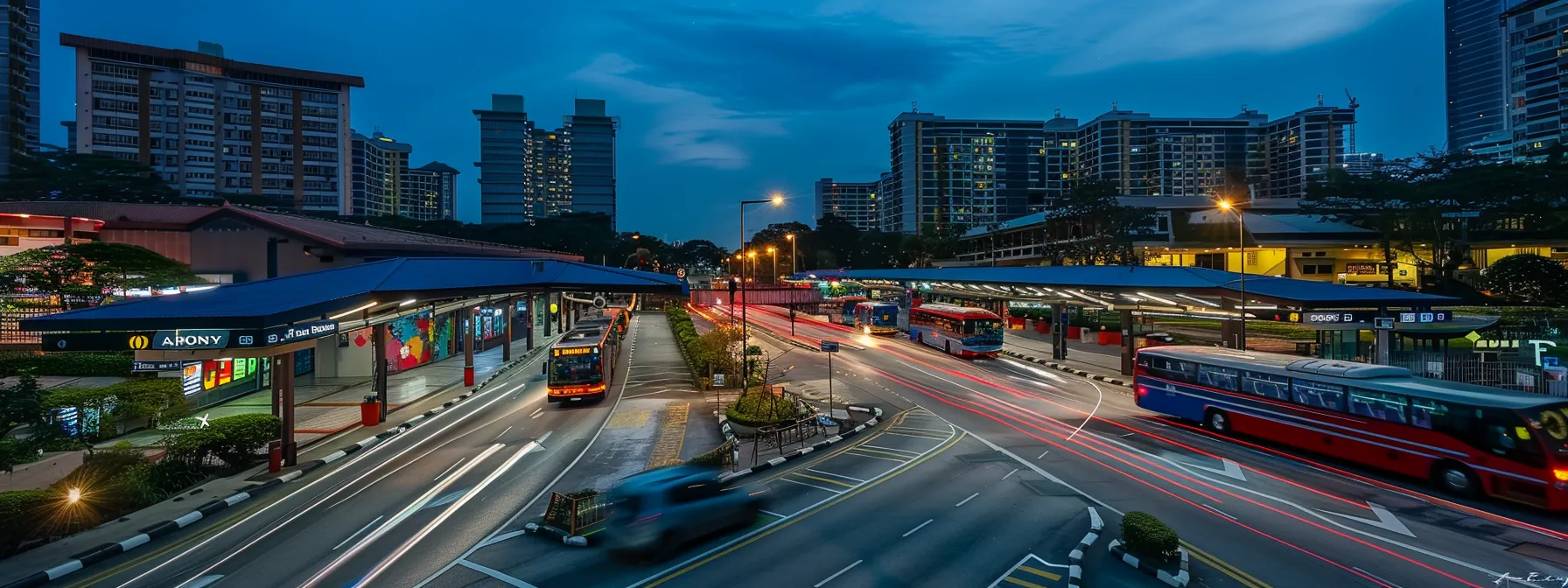 a bustling bus interchange with modern amenities and efficient transportation options, highlighting sembawang's excellent accessibility and connectivity for condo living.