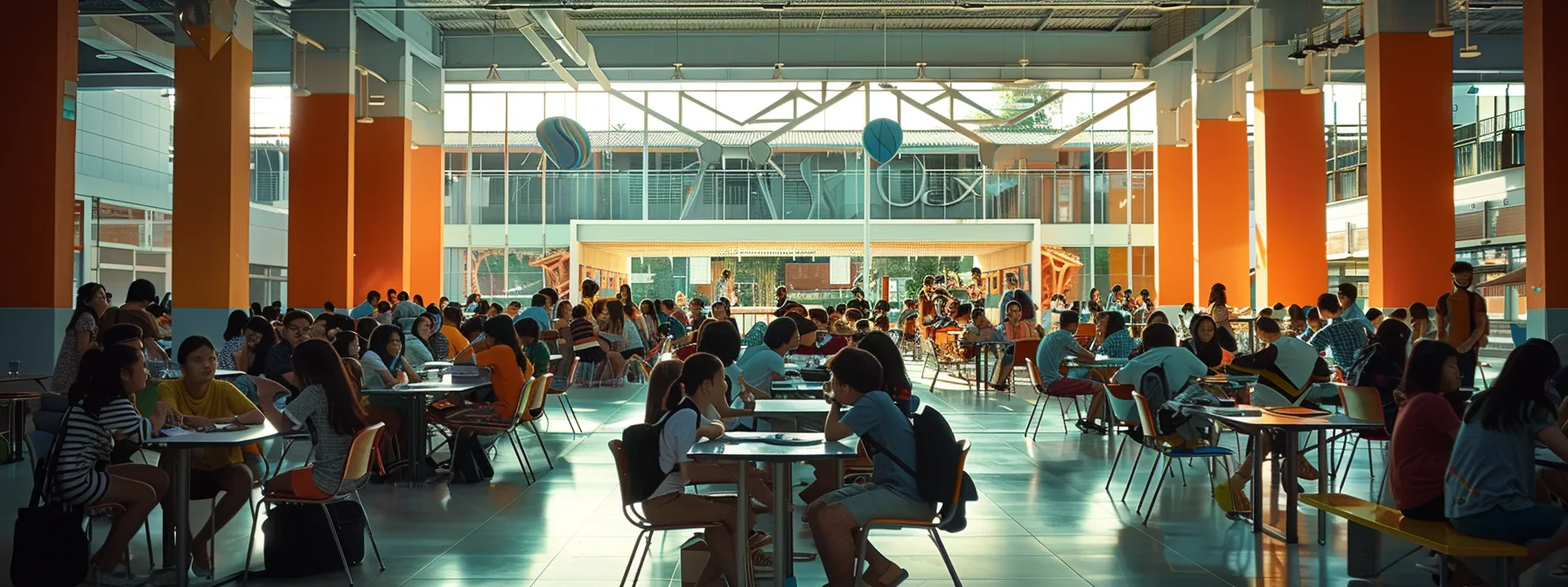 an image of a diverse group of students engaged in a collaborative learning activity at a modern educational institution in tampines.