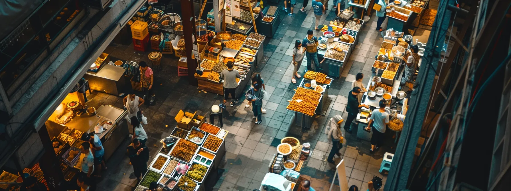 vibrant street market bustling with diverse food vendors in tampines.