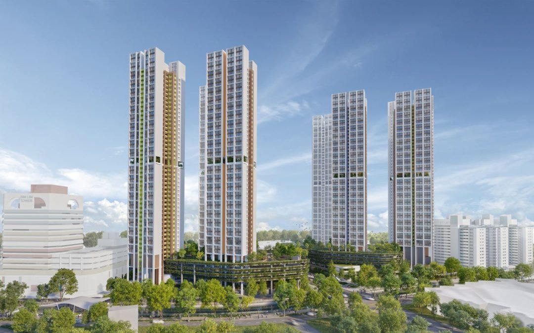 Modern high-rise residential buildings in Singapore, showcasing contemporary architecture and green landscaping, relevant to ZaiDean's real estate services.